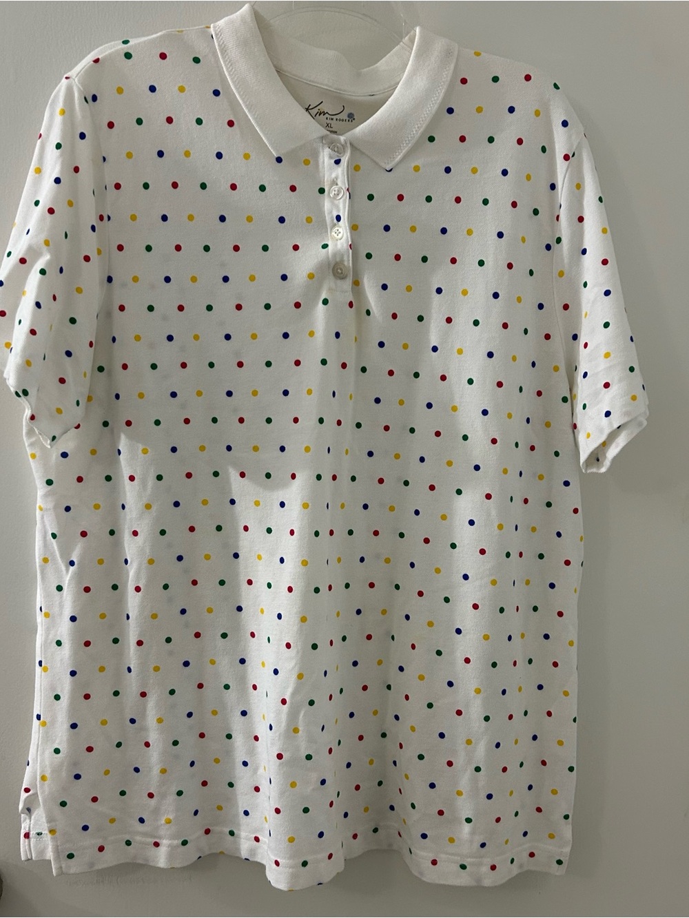 Kim Rogers White Polo with Multicolor Polka Dots 100% cotton - Picture 1 of 4